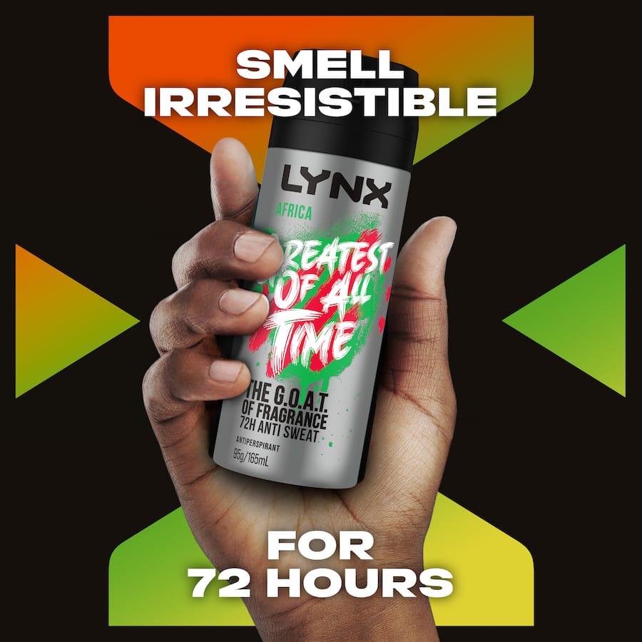 Lynx Africa Antiperspirant Deodorant delivers 72-hour odor protection with a refreshing exotic scent of African spices.