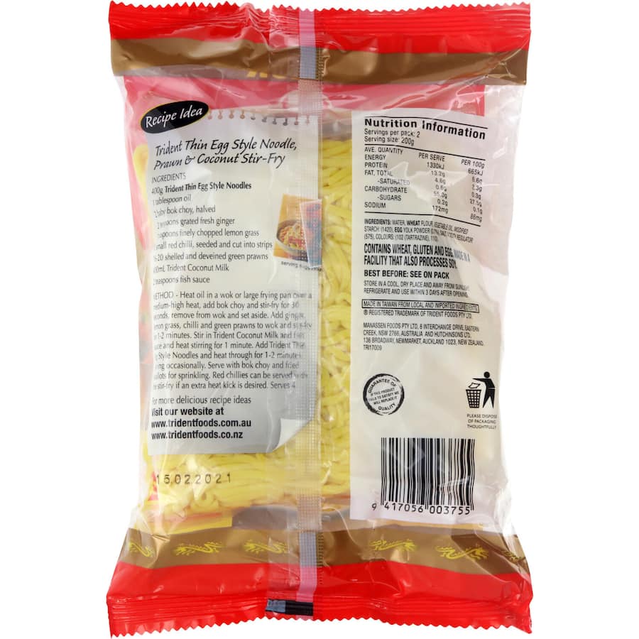 Trident Egg Noodles Thin 2pk 400g