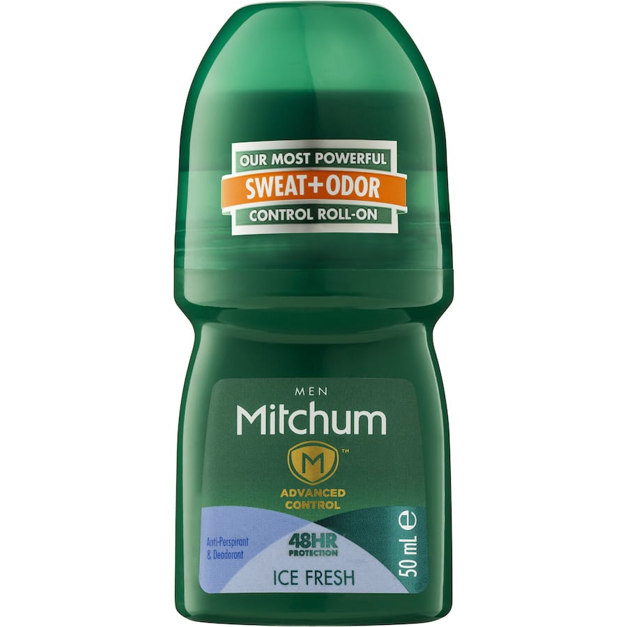 Mitchum Men's Roll On Ice Fresh deodorant, featuring powerful odor protection and invigorating scent for active lifestyles.
