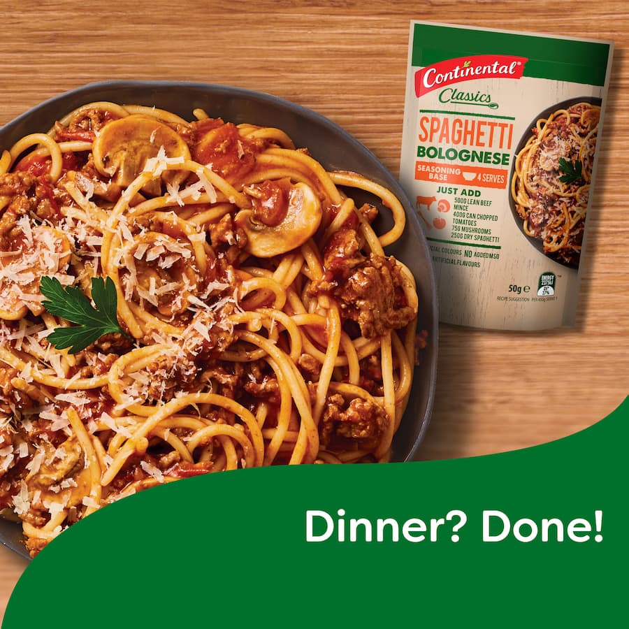 A flavorful Continental Classics Spaghetti Bolognese base made with tomatoes, herbs, and spices for a quick family meal.