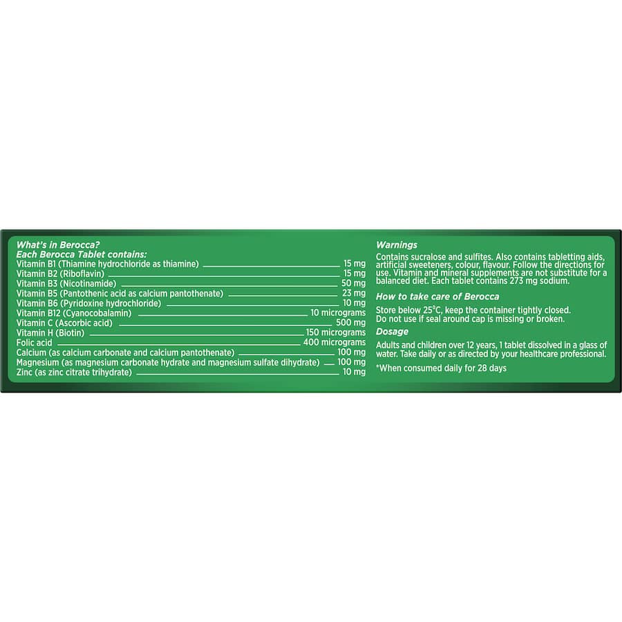 Effervescent Berocca Performance tablets in mango and orange flavor, boosting energy and mental clarity with essential vitamins.