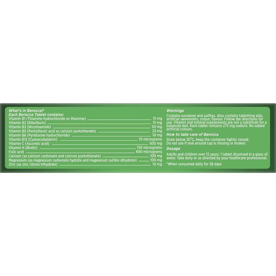 Effervescent tablets in Mango & Orange flavor designed to boost energy and mental sharpness with essential vitamins and minerals.