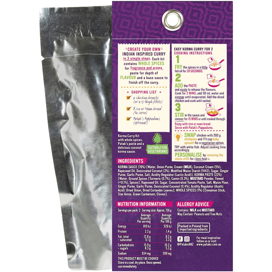 Pataks Recipe Base Gogonut Korma Mild Packet 315g