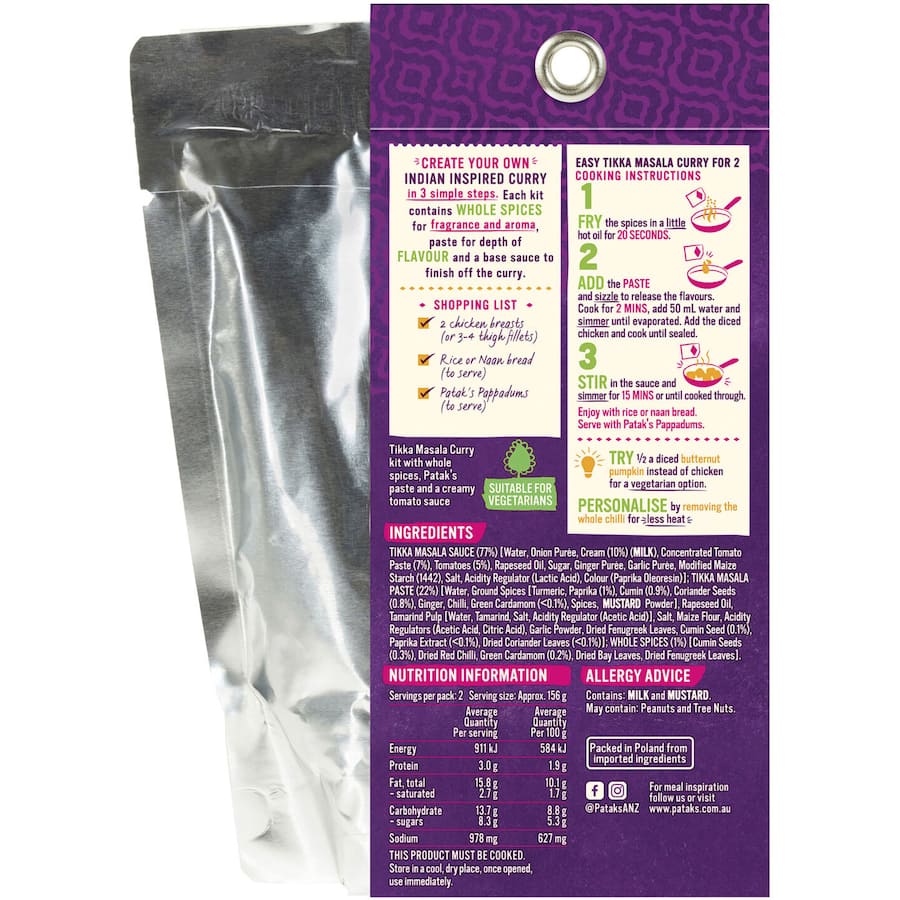 Pataks Recipe Base Tikka Masala Medium Packet 313g