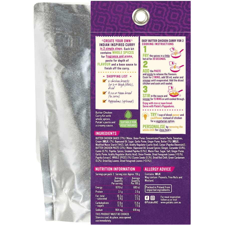 Pataks Recipe Base Butter Chicken Mild Packet 313g