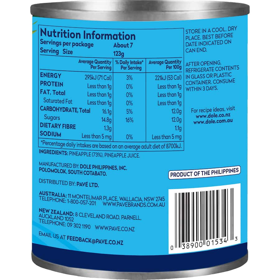 Dole Pineapple Slices In Juice Can 822g