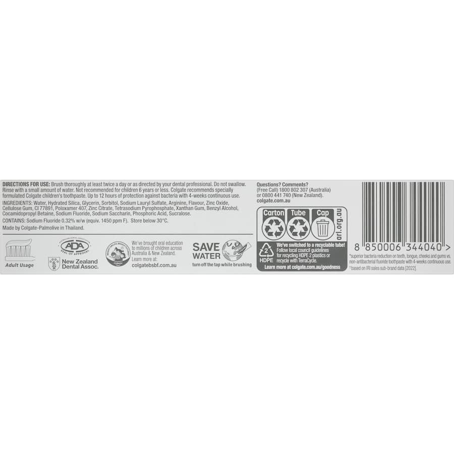 Colgate Total Antibacterial Toothpaste Original offers 12-hour bacteria defense for optimal whole mouth health and fresh breath.