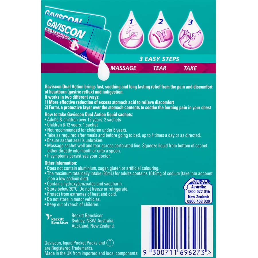Gaviscon Dual Action Heartburn & Indigestion Relief 10ml Liquid Sachets 12pack