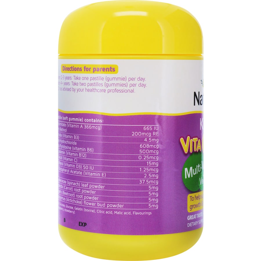 Berry-flavored pastilles for kids, packed with vitamins and real veggies for healthy growth and immune support.