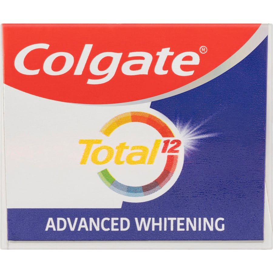 Colgate Total Antibacterial Toothpaste Whitening for a brighter smile, offering 12-hour antibacterial protection and stain removal.