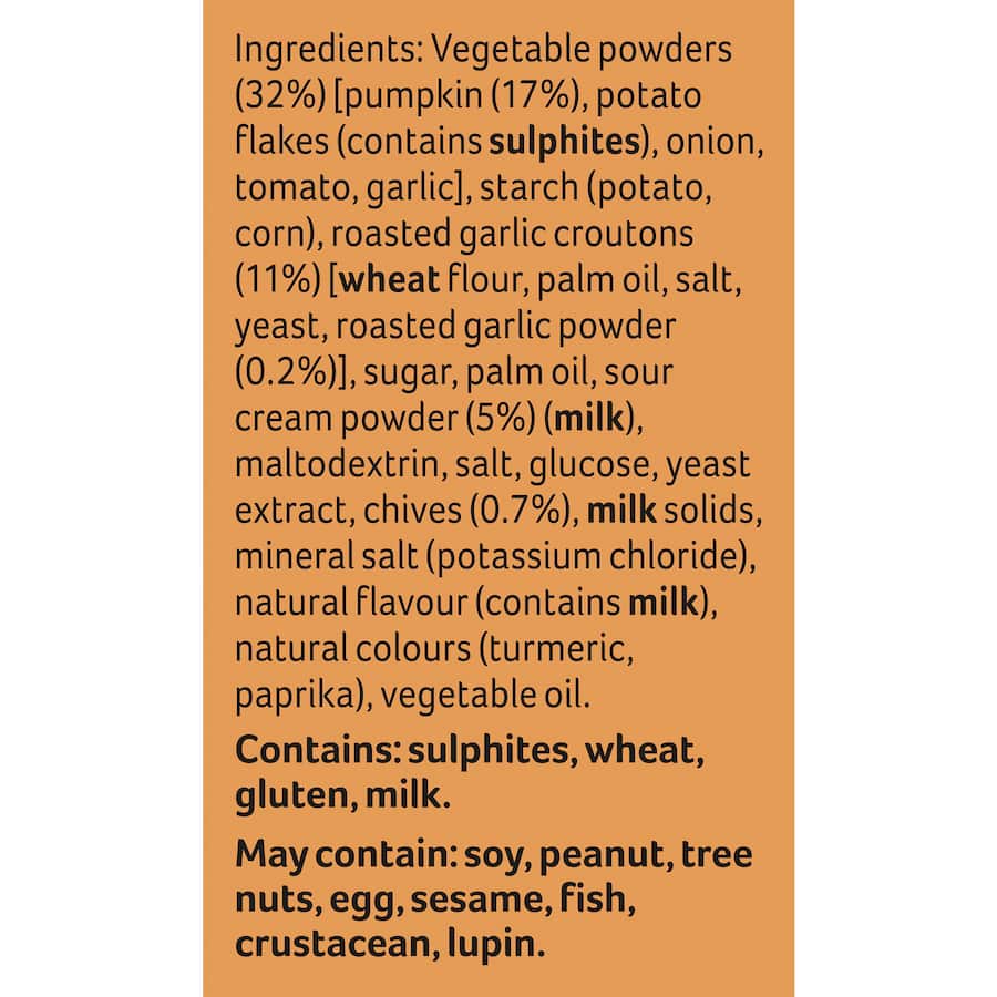 Creamy pumpkin soup mix with sour cream and garlic croutons, perfect for a nourishing meal for two.