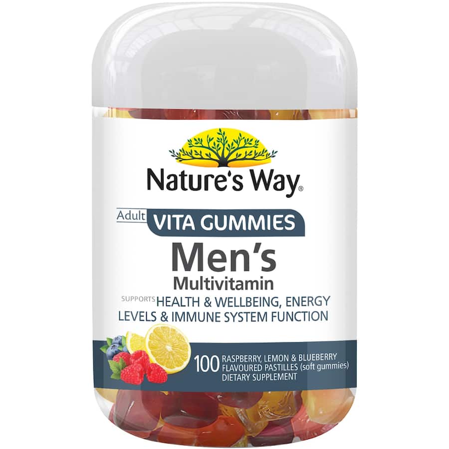 Nature's Way Adult Vita Gummies Men's Multi, tasty gummies for energy, heart health, immunity, and reproductive support.