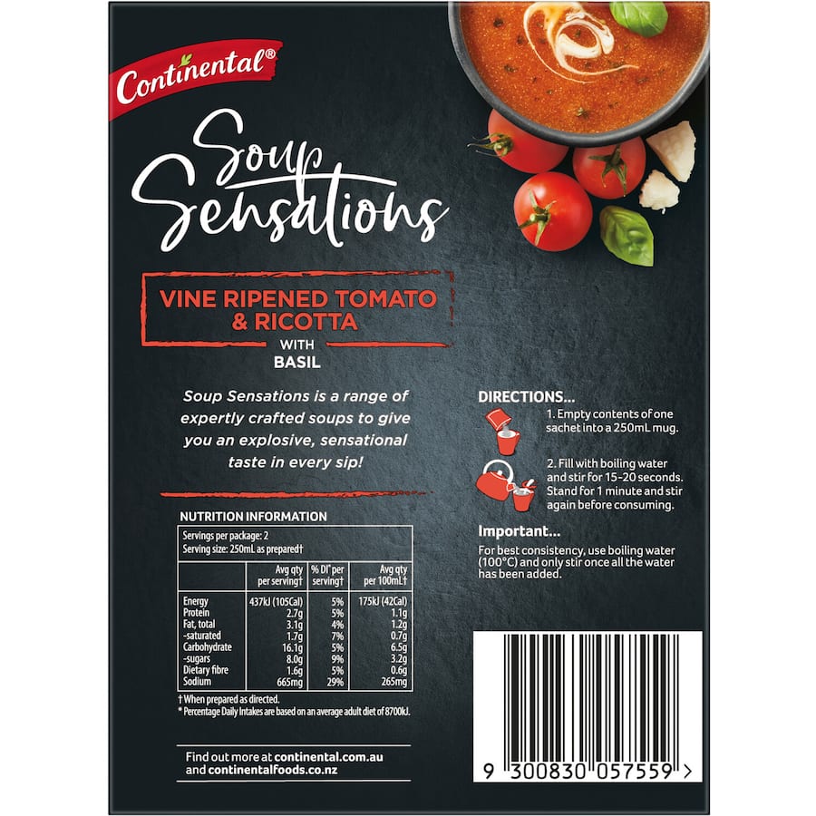 Continental Sensations Instant Soup Tomato & Ricotta 54g 2pack