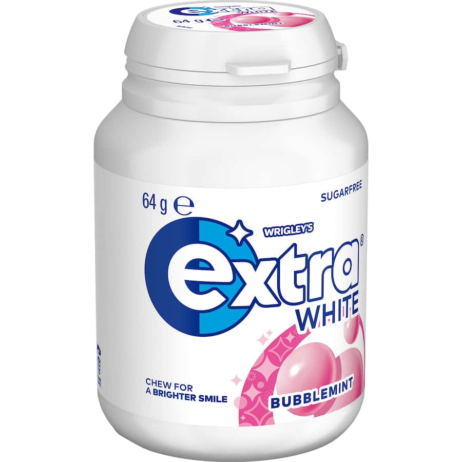 Wrigleys Extra Chewing Gum White Bubblemint Bottle 64g