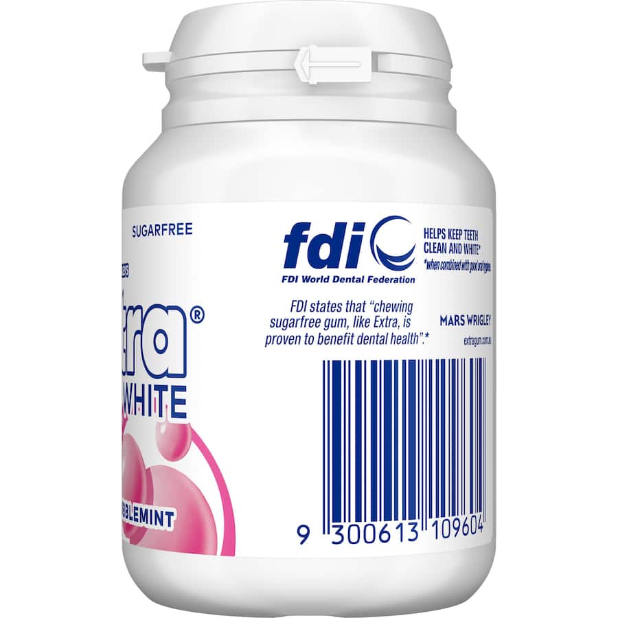 Wrigleys Extra Chewing Gum White Bubblemint Bottle 64g