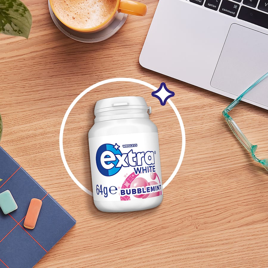 Wrigleys Extra Chewing Gum White Bubblemint Bottle 64g