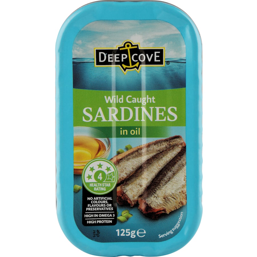 Deep Cove Sardines In Oil in a 125g can, rich in protein and omega-3s, perfect for enhancing various dishes.