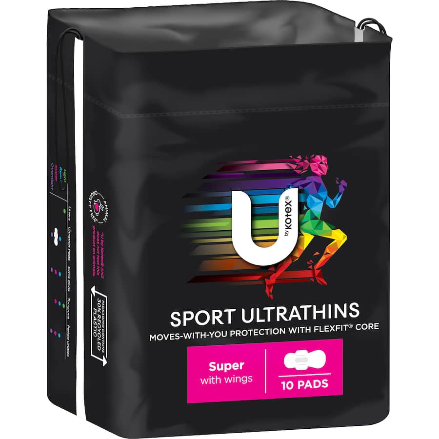 U By Kotex Sport Pads Super With Wings 10pack