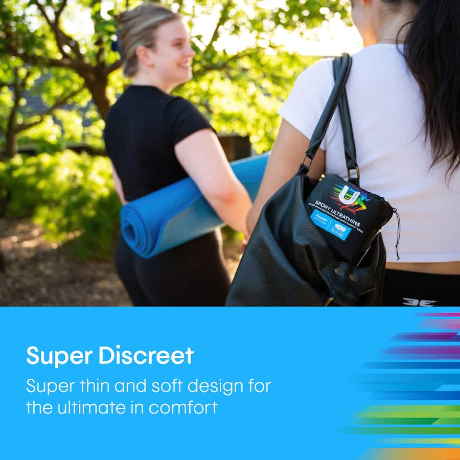 U By Kotex Ultra Thins Sport Pads with wings for comfortable, secure, and absorbent protection during workouts and active days.