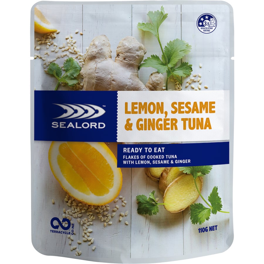 Sealord Tuna Pockets with lemon, sesame, and ginger, perfect for quick, nutritious meals and packed with protein.