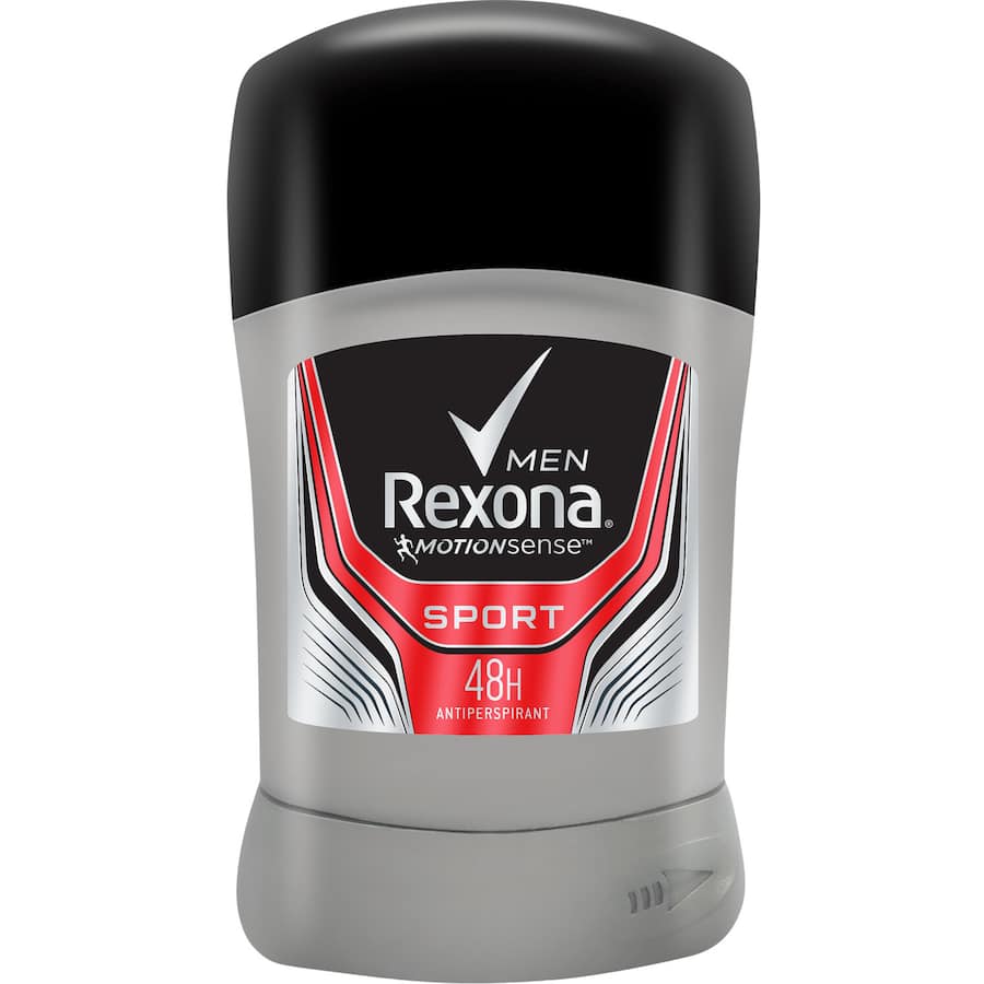 Rexona Men Antiperspirant Stick Sport offers 48-hour sweat protection with MotionSense technology for an active lifestyle.