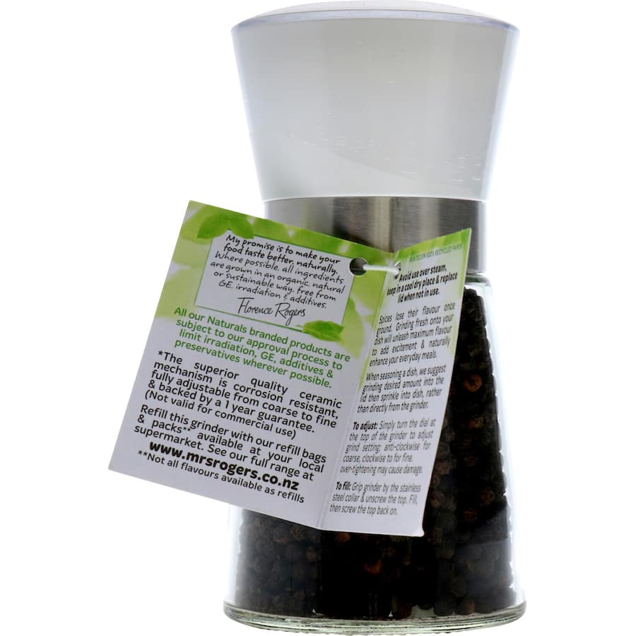 Mrs Rogers Naturals Peppercorns Black Medium Grinder 90g