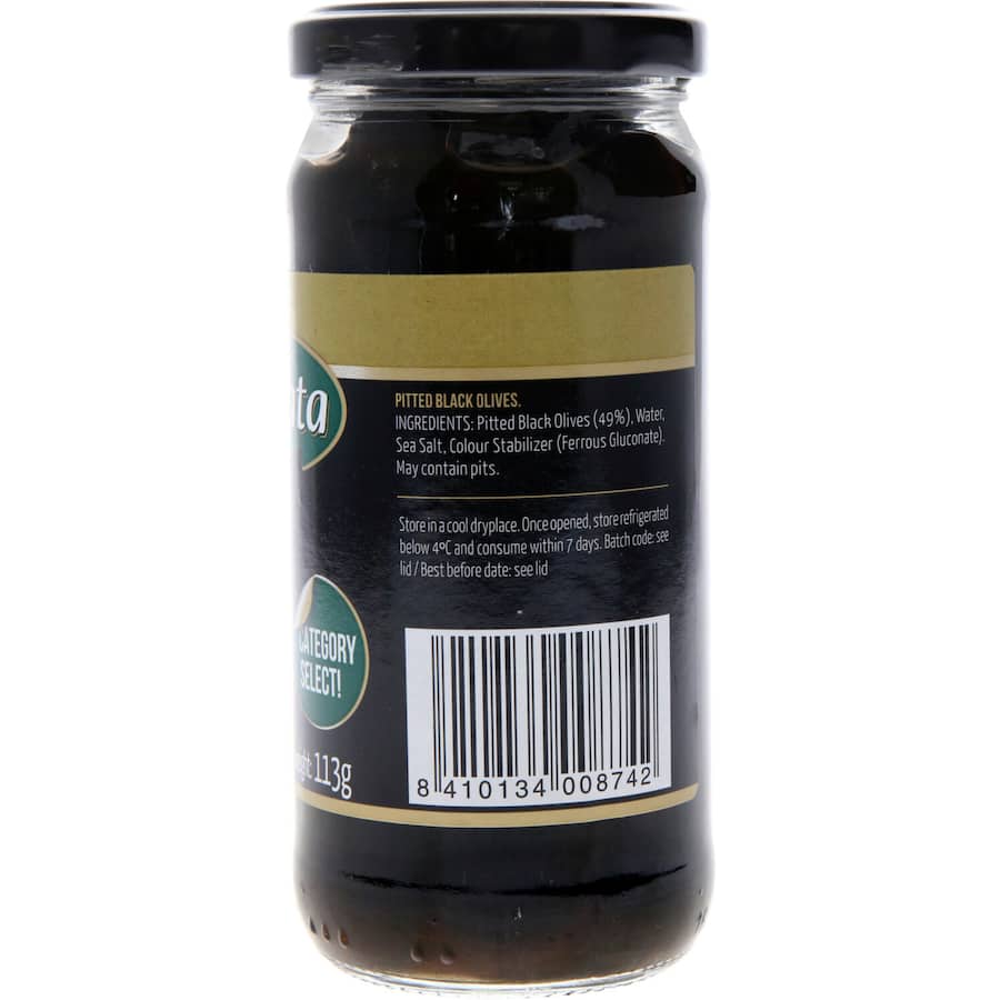Pitted black olives from Fragata, ideal for salads, pasta, and snacks, offering rich Mediterranean flavor and versatility.
