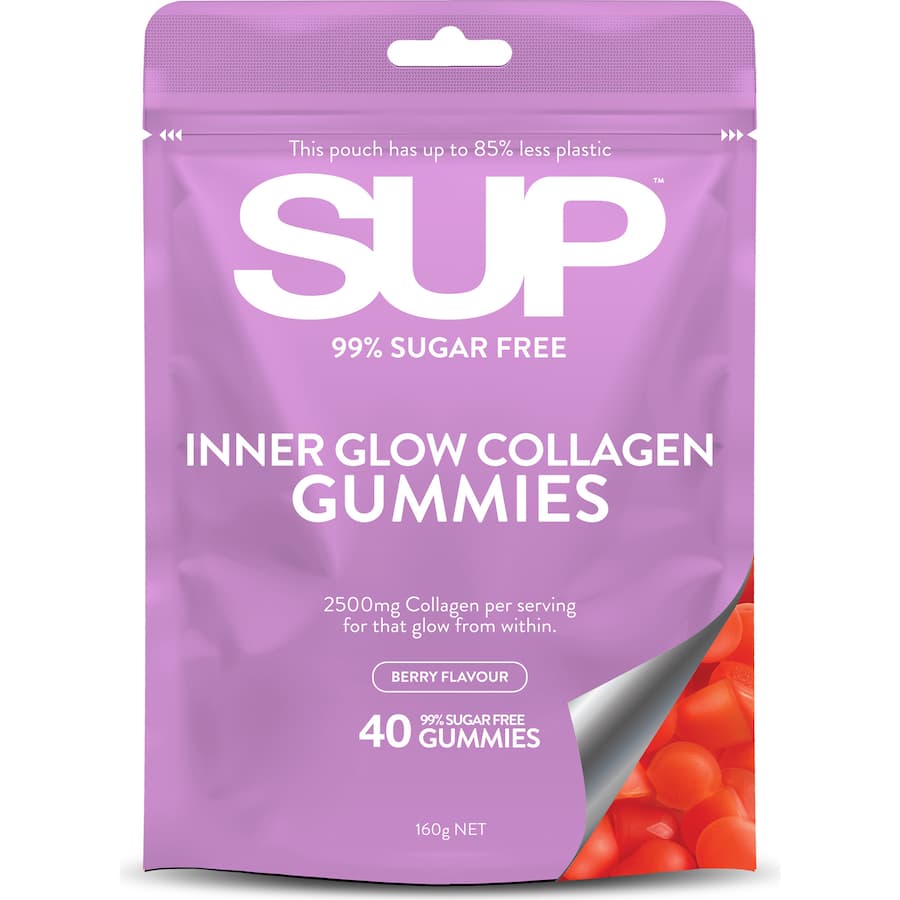 Sup Collagen Gummies are 99% sugar-free, featuring 2500mg of collagen for vibrant skin and overall wellness in a tasty chew.