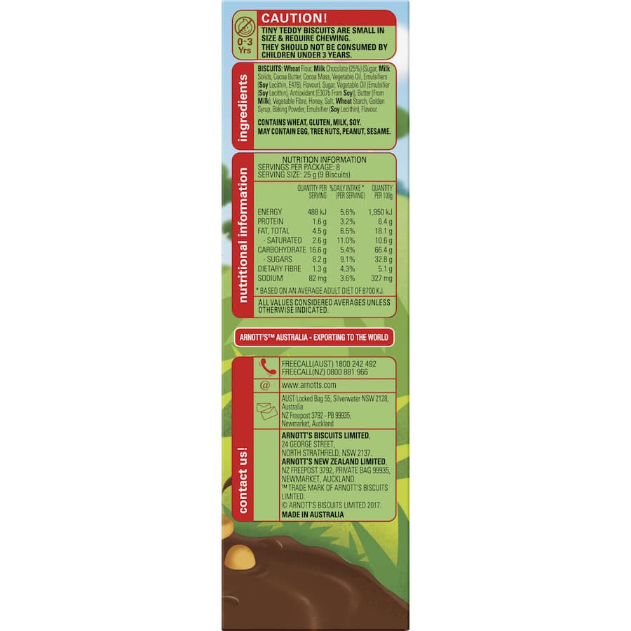 Arnotts Tiny Teddy Biscuits 1/2 Chocolate Teddies 200g