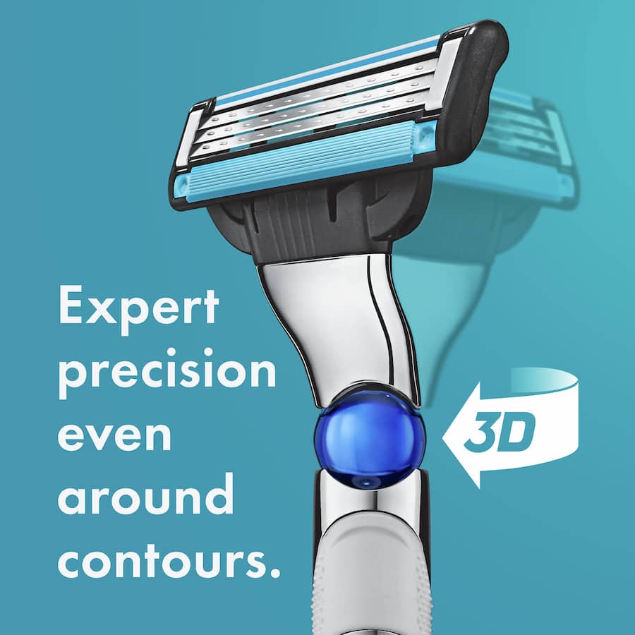 Gillette Mach 3 Turbo 3D Razor with 2 refills, featuring advanced 3D technology for a close, comfortable shave.