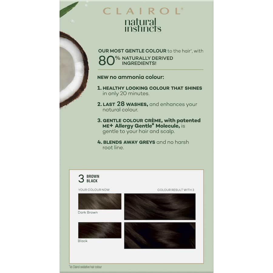 Clairol Natural Instincts Hair Colour 3 Brown 1pack
