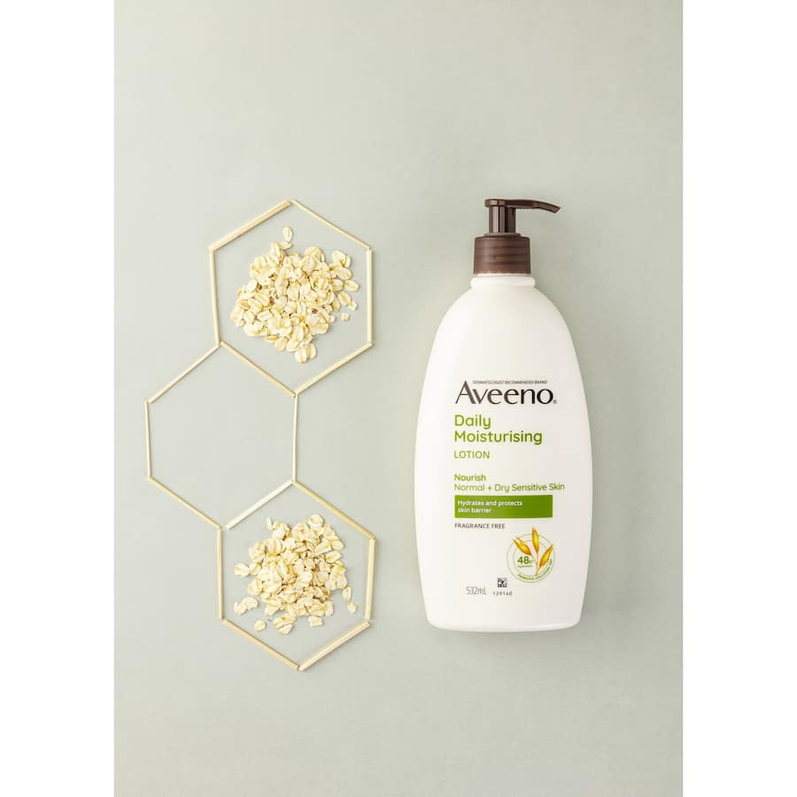 Aveeno Body Lotion Daily: Fragrance-free lotion hydrates sensitive skin for 48 hours with prebiotic colloidal oat for a healthy barrier.