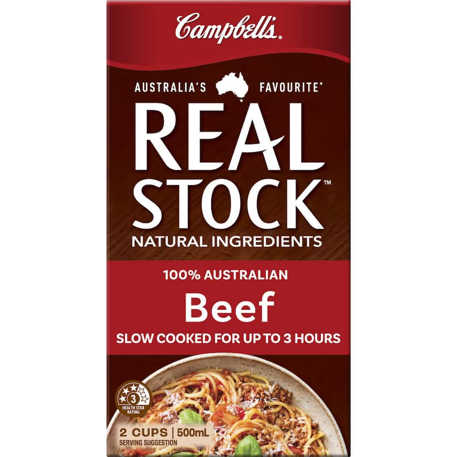 Campbell's Real Stock Beef Stock Liquid, 100% natural, perfect for enhancing flavors in gourmet dishes.