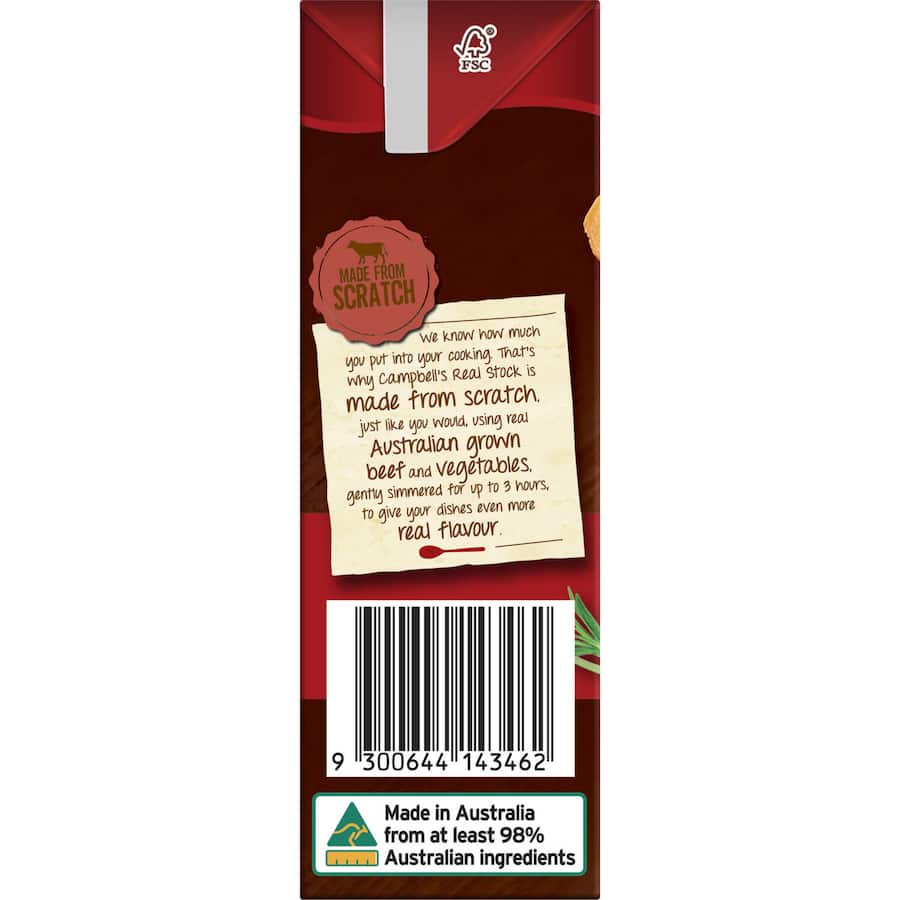 Campbell's Real Stock Beef Stock Liquid in a bottle, 100% natural for enhancing the flavor of various gourmet dishes.