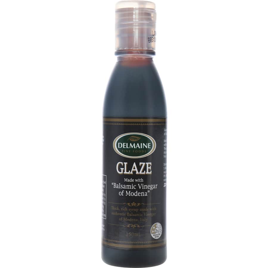 Delmaine Balsamic Vinegar Glaze, a natural syrupy glaze ideal for enhancing salads, meats, seafood, and desserts.