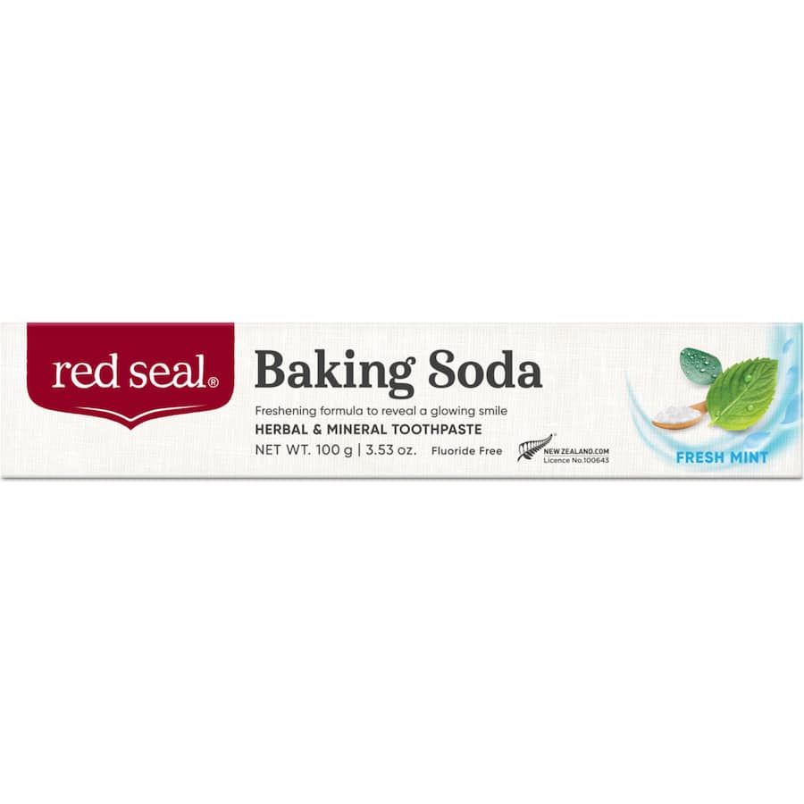 Red Seal Baking Soda Toothpaste: Natural minty formula for cleaner, whiter teeth, free from fluoride and artificial additives.