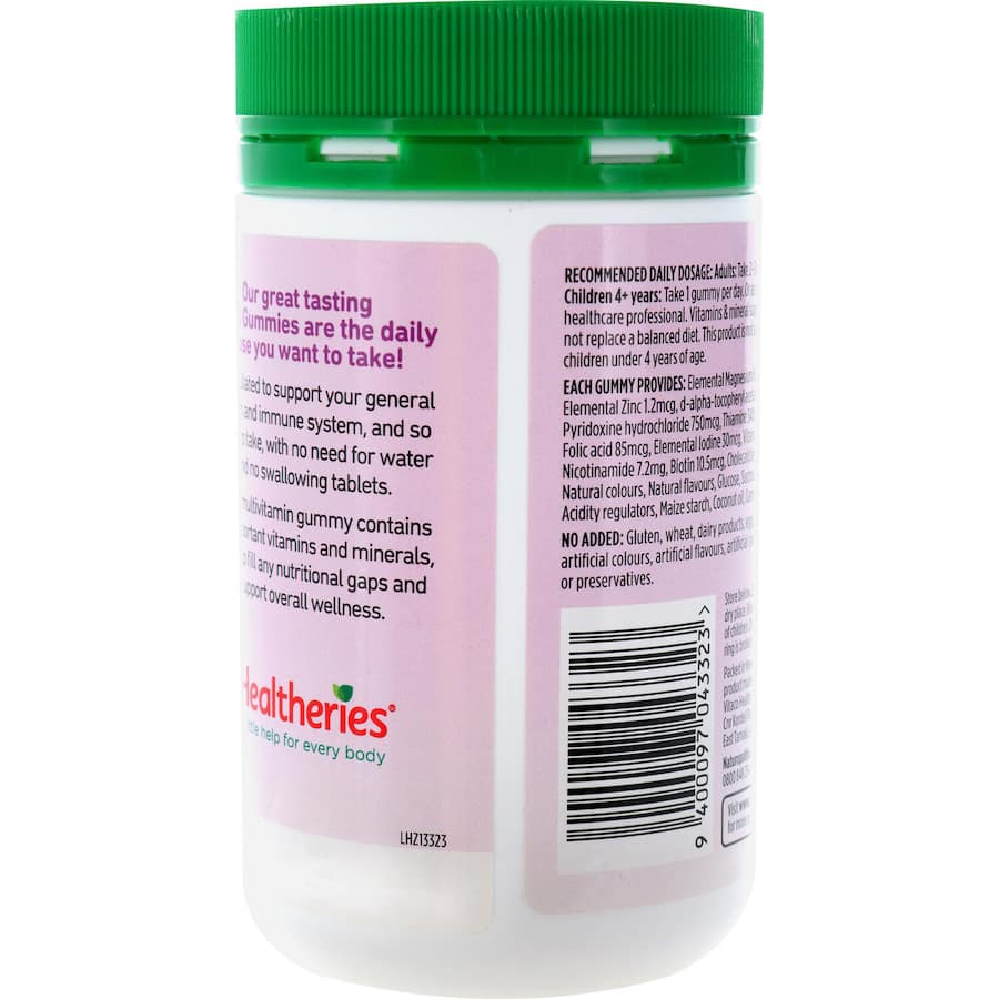 Berry-flavored Healtheries Multi-vitamins Adult Gummies, packed with essential vitamins for daily wellness support.