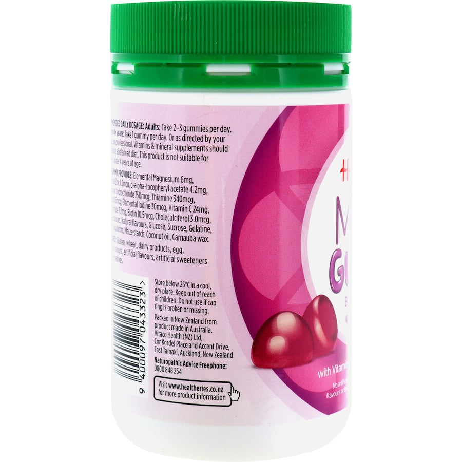 Berry-flavored Healtheries Adult Gummies packed with essential vitamins for daily wellness and overall health support.