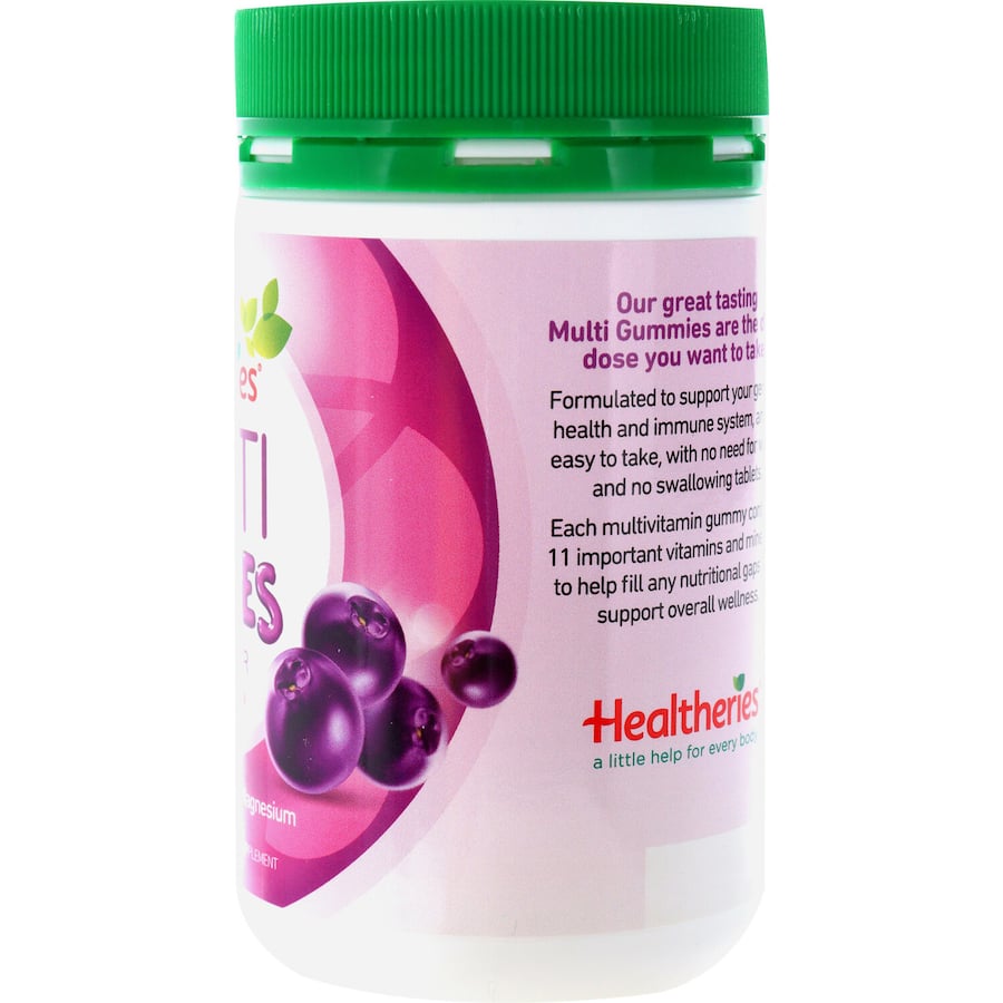 Berry-flavored Healtheries Multi-vitamins Adult Gummies for daily wellness, packed with essential vitamins for energy and immunity.