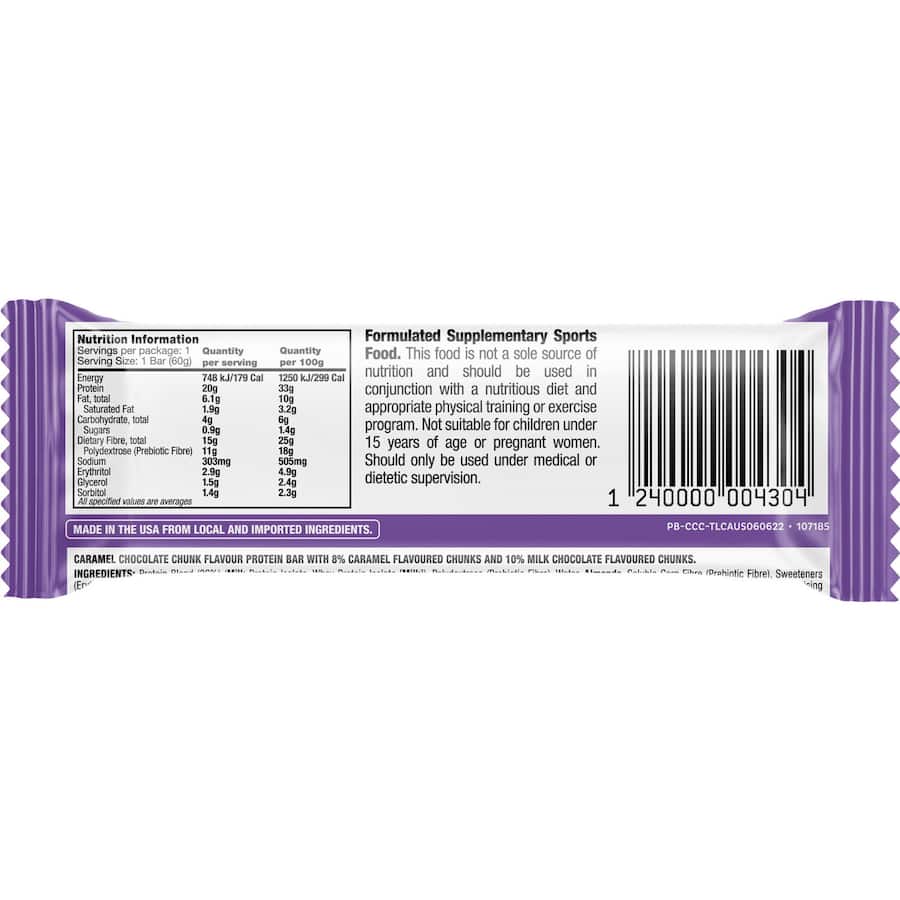 Chocolate Caramel Chunk Quest Bar, a protein-packed snack with 21g protein, low-carb, gluten-free, perfect for on-the-go.