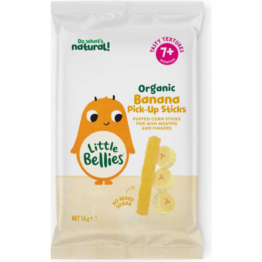 Organic Baby Bellies Banana Pick Up Sticks for infants, soft and easy to hold, promoting nutritious self-feeding.