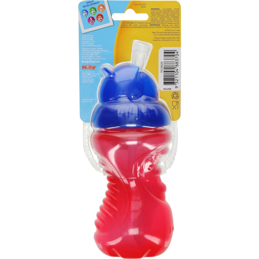 Nuby No Spill Flip It Baby Drink Bottle with soft flex straw, 300ml, designed for spill-free sipping and teething comfort.