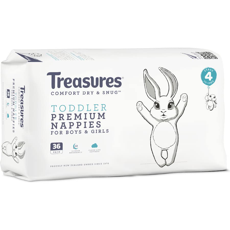 Treasures Dry & Snug Nappies Toddler 10-15kg Bulk pack 36pack