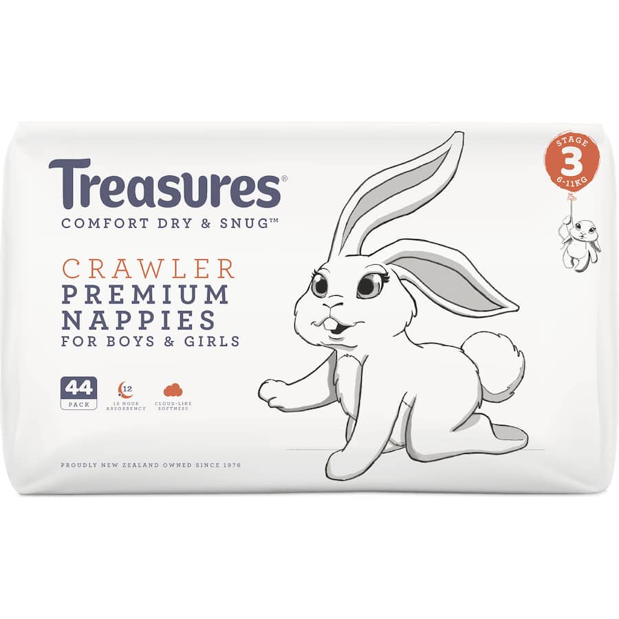 Treasures Dry & Snug Nappies Crawler 6-11kg Bulk pack 44pack