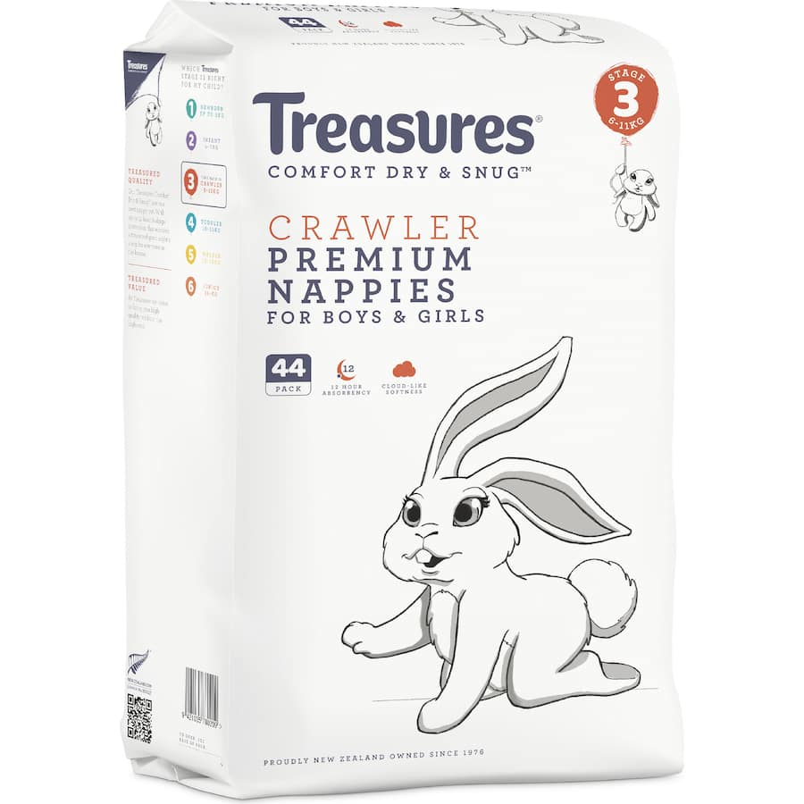 Treasures Dry & Snug Nappies Crawler 6-11kg Bulk pack 44pack
