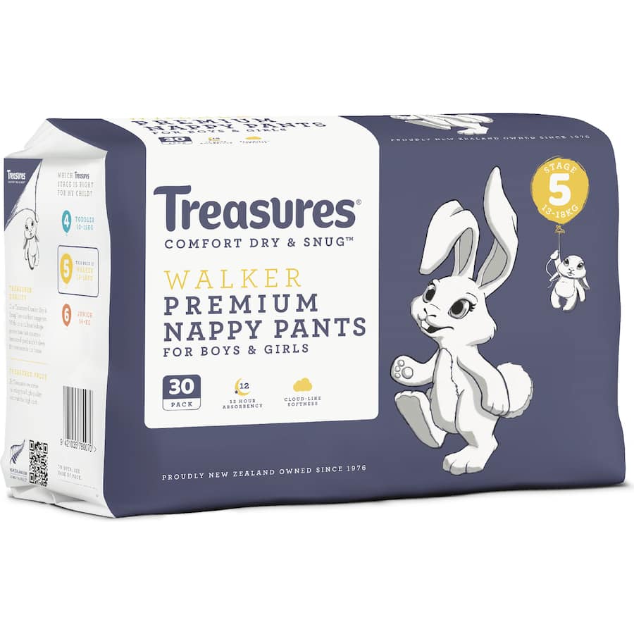 Treasures Dry & Snug Nappy Pants Walker 13-18kg Bulk pack 30pack