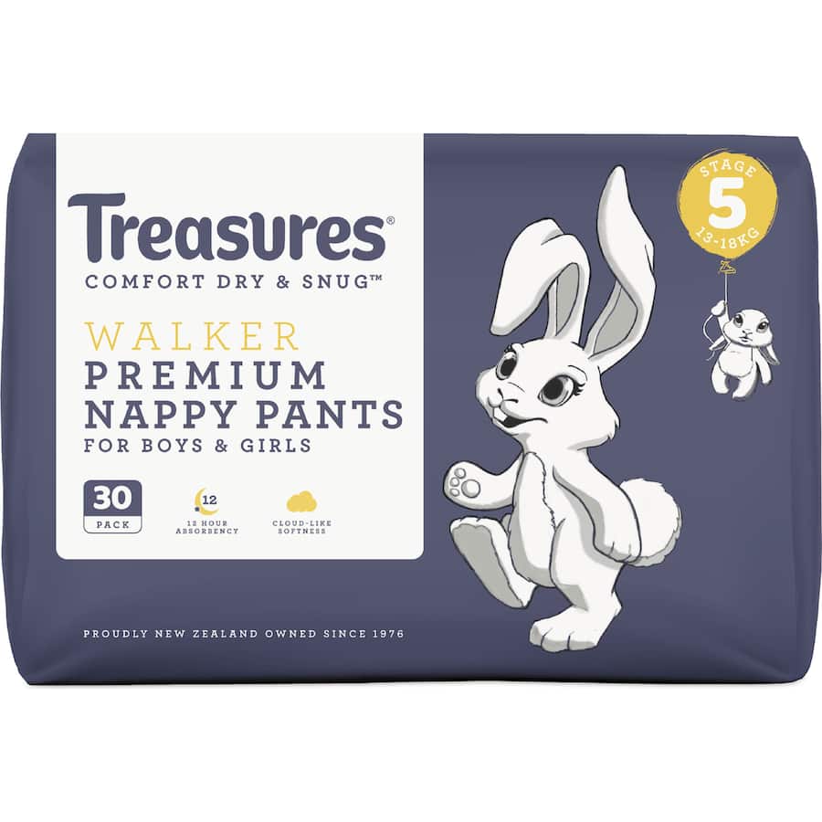 Treasures Dry & Snug Nappy Pants Walker 13-18kg Bulk pack 30pack