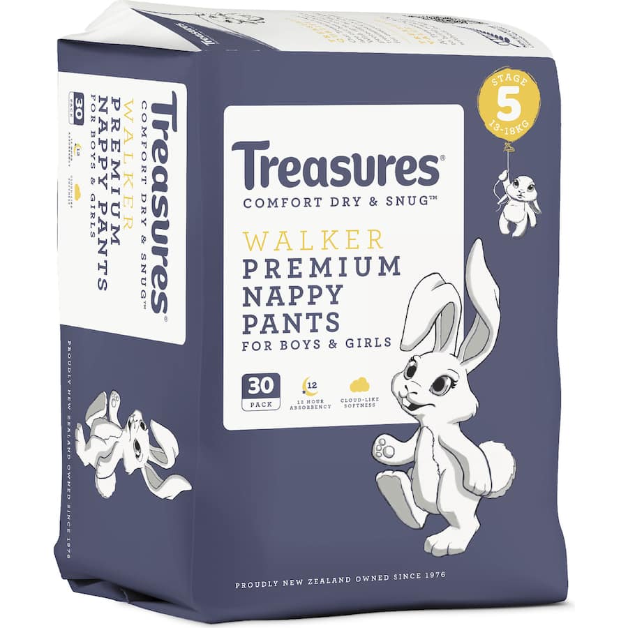 Treasures Dry & Snug Nappy Pants Walker 13-18kg Bulk pack 30pack