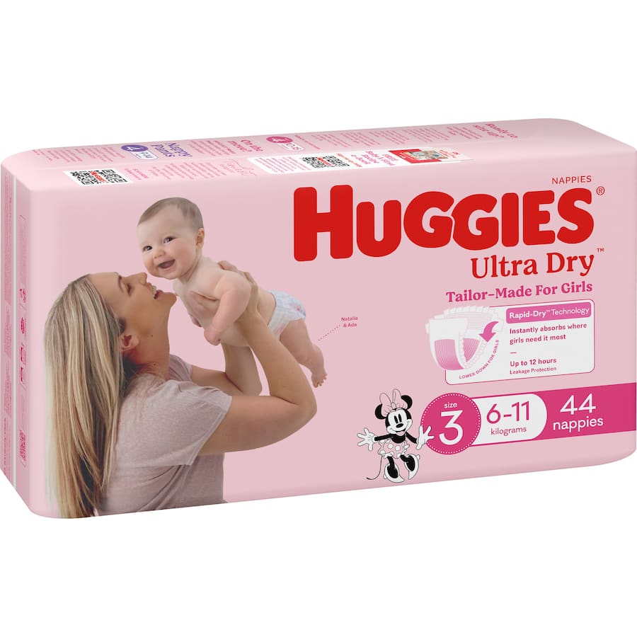 Huggies Ultra Dry Nappies Girls Size 3 (6-11kg) Bulk pack 44pack
