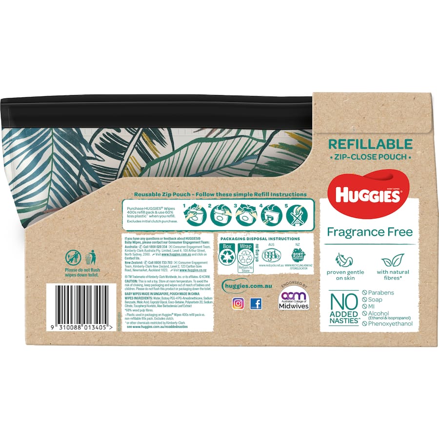 Huggies Baby Wipes Clutch N Go with refillable pouch, 32 fragrance-free wipes, perfect for on-the-go diaper changes.